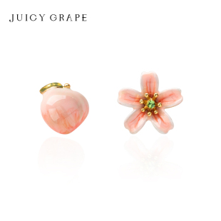 Juicy Grape水蜜桃耳钉女925银针甜美可爱不对称桃花耳饰桃子耳环