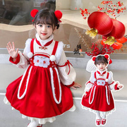 女童春节套装汉服中国风，唐装新年拜年服女儿童，旗袍古装秋冬连衣裙
