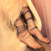 黑丝波点网纱堆堆袜女中筒透明薄纱小圆点中筒堆堆袜夏季网红女袜
