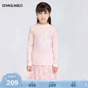 LYNNMILO琳麦罗女童加厚打底衫2024甜美粉色半高领长袖T恤上衣