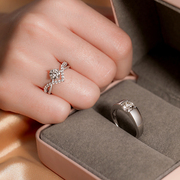 莫桑石钻戒(石钻戒)纯银，一对男女款白铂金结婚情侣对戒仿真钻石假求婚戒指
