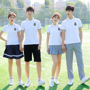 韩版白色短袖t恤校服高中生班服套装夏季英伦风中学生毕业照校服
