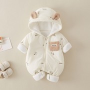 初生婴儿衣服秋冬装新生，宝宝加绒保暖薄棉连体，衣夹棉幼儿外出棉衣