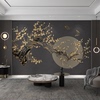 现代中式花好月圆客厅电视，背景墙布轻奢3d墙纸8d立体浮雕梅花壁画