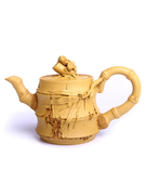 陶立方紫砂茶壶套装段泥茶具套装手工，浮雕仿竹茶具送礼