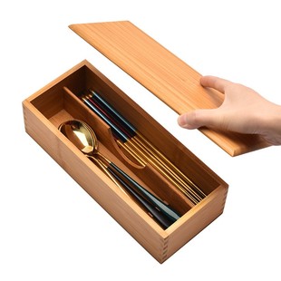 日式筷子盒带盖饭店酒店勺子，叉餐具收纳盒刻字厨房，用品分格筷子篓