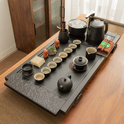 茶盘家用轻奢现代简约排水式，实木石面烧水全自动一体茶具套装