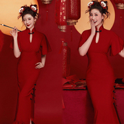 影楼主题新年复古红色旗袍个人，写真拍照服装，少女春节艺术照摄影服