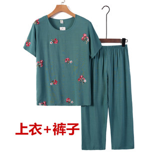 奶奶装夏装套装50岁70老太太衣服女中年人上衣中老年夏天绵绸短袖