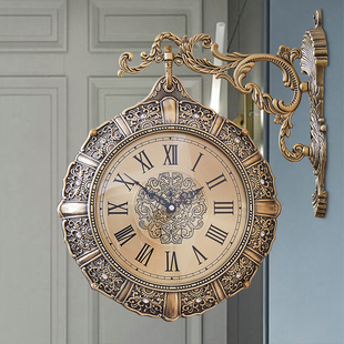 欧式复古客厅静音双面钟个性(钟个性)美式奢华两面挂钟工艺术创意时钟挂表