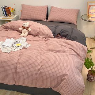 纯棉四件套日式格子条纹水洗，棉全棉床单被套学生宿舍床上用品