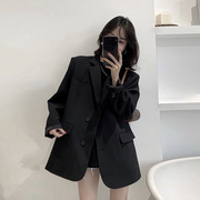 西装外套女黑色小个子，2024春秋季韩版休闲宽松廓形气质小西服