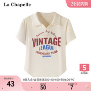 拉夏贝尔/La Chapelle夏季polo领小个子短款正肩纯棉显瘦t恤上衣