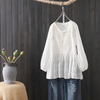 白色t恤女2023秋季镂空刺绣，圆领套头娃娃衫，复古文艺棉布衬衣