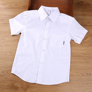 男童衬衫短袖夏季小学生校服白色纯棉大童宝宝带口袋儿童学院衬衣