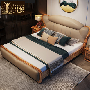 乌金木真皮1.8米软床现代奢华新中式大小户型别墅主卧简约双人床