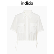 indicia中袖白色简约收腰衬衫冰丝上衣夏季商场同款标记女装