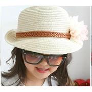 帽子 韩版儿童草帽 半翻边花朵女童沙滩帽 太阳帽