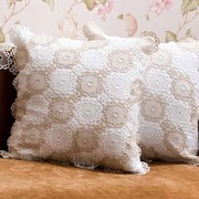 白色玫瑰蕾丝花边提花贡缎布方形(布，方形)欧式现代沙发抱枕靠垫靠枕可拆洗