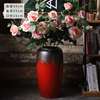 景德镇欧式陶瓷落地花瓶大红色干花花瓶现代简约中式客厅插花