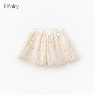 Elfairy女童蕾丝短裤宝宝裤子2024洋气外穿儿童裙裤小童夏装