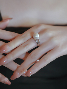 s925纯银珍珠戒指女小众设计独特开口可调节指环，轻奢高级感食指戒