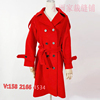 女士战袍红色羊绒大衣高级定制大翻领双排，扣冬季保暖女外套料子软