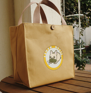 日式卡通可爱狗狗饭盒手提包便当袋帆布加厚小身材大容量带饭包