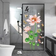 玻璃门墙贴淋浴卫生间自粘中式荷花瓷砖玄关，防水贴画背景贴画装饰