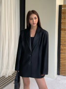 nevahu黑色pu皮衣西装外套，女高级感韩版宽松气质西服机车服