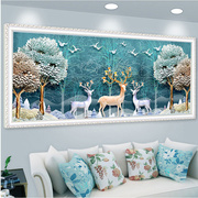 十字绣2023麋鹿客厅卧室，简约大幅风景钻石画，满钻5d点贴钻石绣