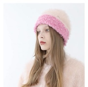 Sei Carina Y玫红色粉色撞色拼接毛线帽小众设计秋冬季保暖帽子