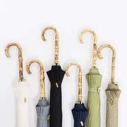 日式弯钩马卡龙(马卡龙)色系16骨简约纯色长柄伞，男女创意竹柄节小清新雨伞