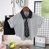 男童短袖格子衬衣宽松韩版2023夏季蝙蝠袖儿童时尚衬衫个性娃娃衫