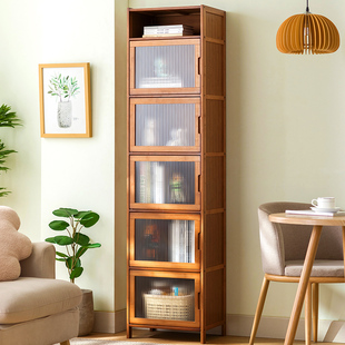 书柜现代简约带门防尘格子柜组合立柜窄柜储物柜置物书架落地实木