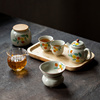 陶怡中式田园草木灰陶瓷手绘枇杷，套装功夫茶具茶壶茶杯茶盘套组