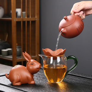 兔子茶漏茶滤泡茶过滤网器紫砂一体组合茶隔功夫茶具配件茶宠摆件