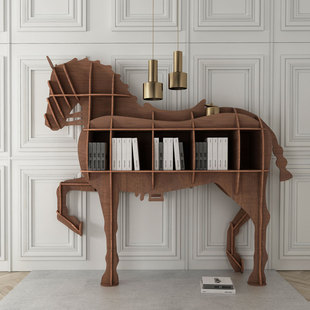 马创意书架轻奢家用书柜实木置物架沙发边柜玄关客厅隔断柜展示柜