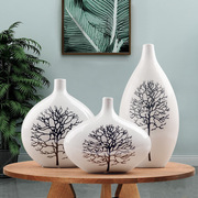 欧式时尚陶瓷三件套家居装饰品白桦花瓶摆设现代插花客厅酒柜摆件