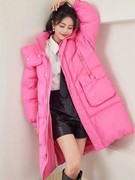 明星白鹿同款衣服粉红色羽绒，棉服冬女款2022年中长款保暖外套