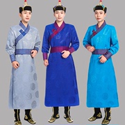 蒙古服装男士民族，服饰灰色长款蒙古袍蒙族，演出服舞蹈服
