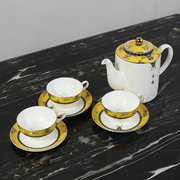 黄色陶瓷吉祥纹花草茶套装中式轻奢咖啡具家居办公室新骨瓷冲茶壶