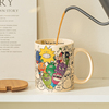 美式涂鸦马克杯卡通个性，创意设计感陶瓷水杯，家用办公咖啡杯带盖勺