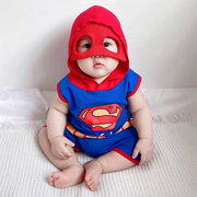 婴幼儿背心套装纯棉卡通漫威超人美国队长男宝宝夏季衣服两件套萌