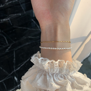 14k镀金高级感小众设计手圈天然珍珠手链双层气质，手串女ins冷淡风