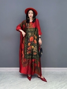 2023夏季中国风花朵蝙蝠袖大码连衣裙显瘦女装