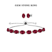 GSK 仿红宝石耳钉手链套装925纯银饰品2件套彩色宝石生日礼物小众