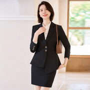 黑色西装套装女2023春秋酒店经理公务员工作服气质职业装套裙
