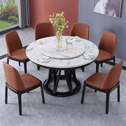 轻奢大理石圆餐桌带转盘，现代简约实木，家用10人吃饭圆形餐桌椅