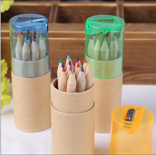 12色牛皮纸筒彩色铅笔，带削笔工具绘画笔，涂色笔原木色彩铅儿童